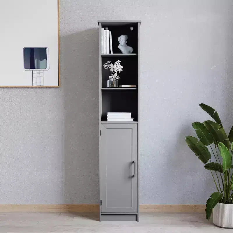 Merrick Lane Mobile Alto e Stretto per Biancheria con Ripiani Regolabili, Ripiani Aperti e Ante con Chiusura Magnetica