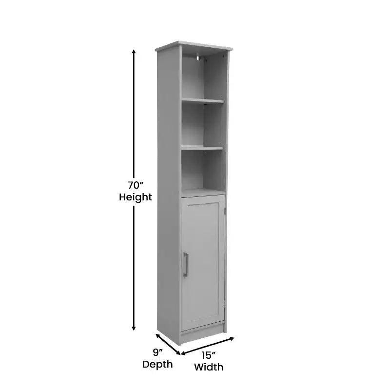 Merrick Lane Mobile Alto e Stretto per Biancheria con Ripiani Regolabili, Ripiani Aperti e Ante con Chiusura Magnetica
