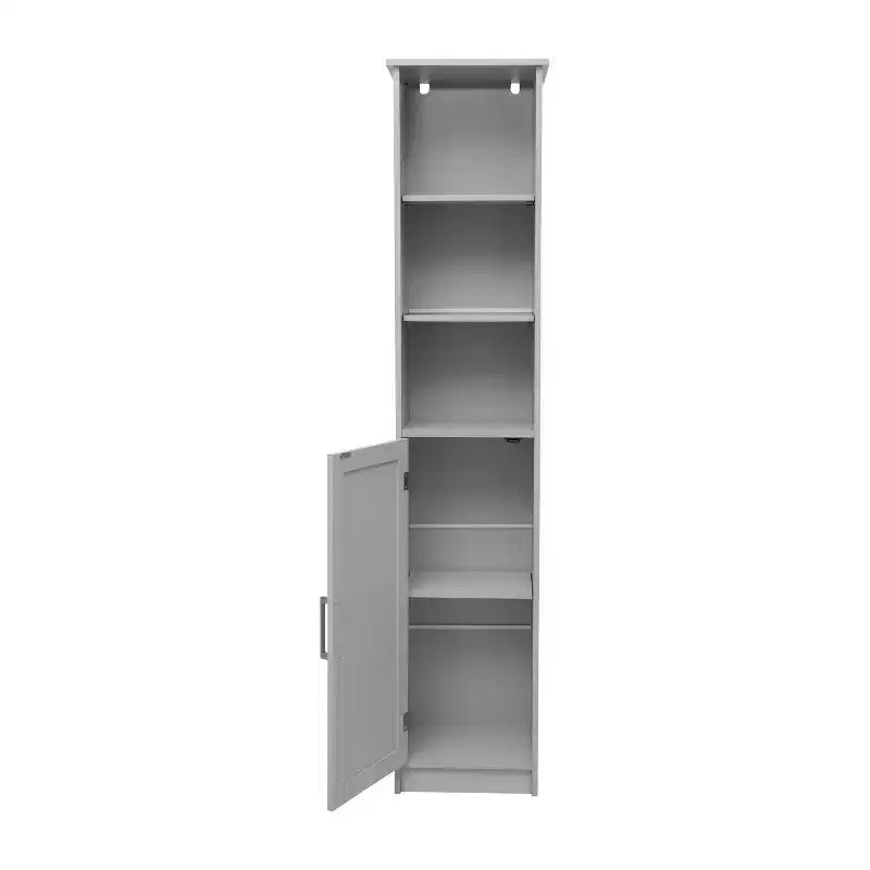 Merrick Lane Mobile Alto e Stretto per Biancheria con Ripiani Regolabili, Ripiani Aperti e Ante con Chiusura Magnetica