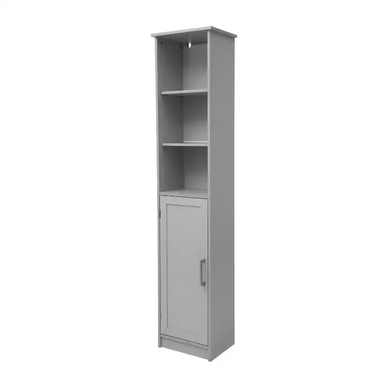 Merrick Lane Slim Linen Tower Organizer with Adjustable Cabinet Shelves, Open Shelves, and Magnetic Closure Doors