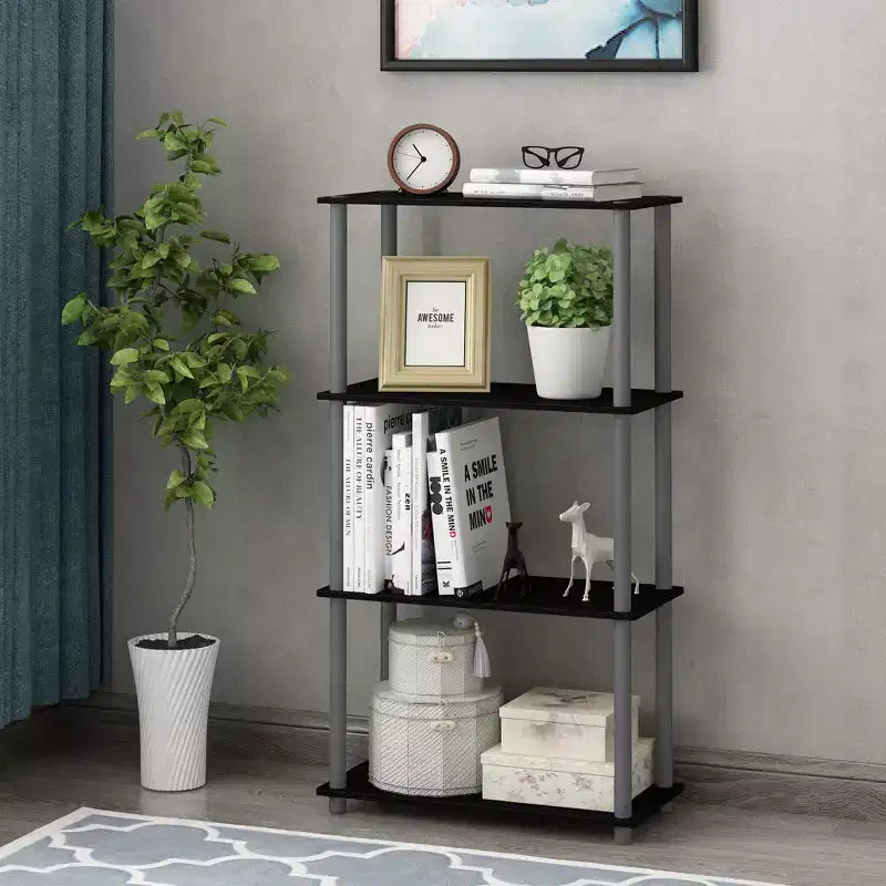 Libreria decorativa reversibile a 4 ripiani Furinno, scaffale multiuso a scala, espositore organizer