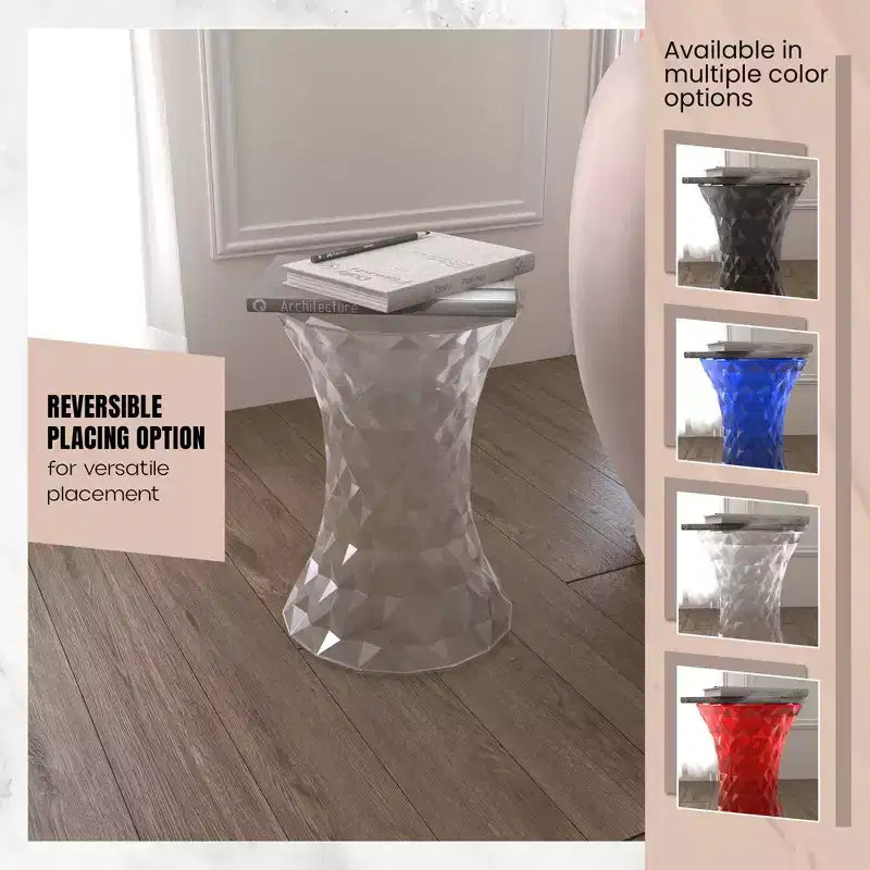 Tavolino accento sfaccettato LeisureMod Clio Hourglass - Tavolino laterale rosso a taglio gemma