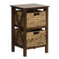 Costway 1/2 PCS 2-Tier Nightstand with 2 Seagrass Baskets Rubber Wood X-Shaped Frames 2 Drawers