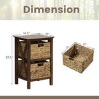 Costway 1/2 PZ Comodino a 2 Ripiani con 2 Cesti in Giunco Marino Strutture a X in Legno di Gomma 2 Cassetti