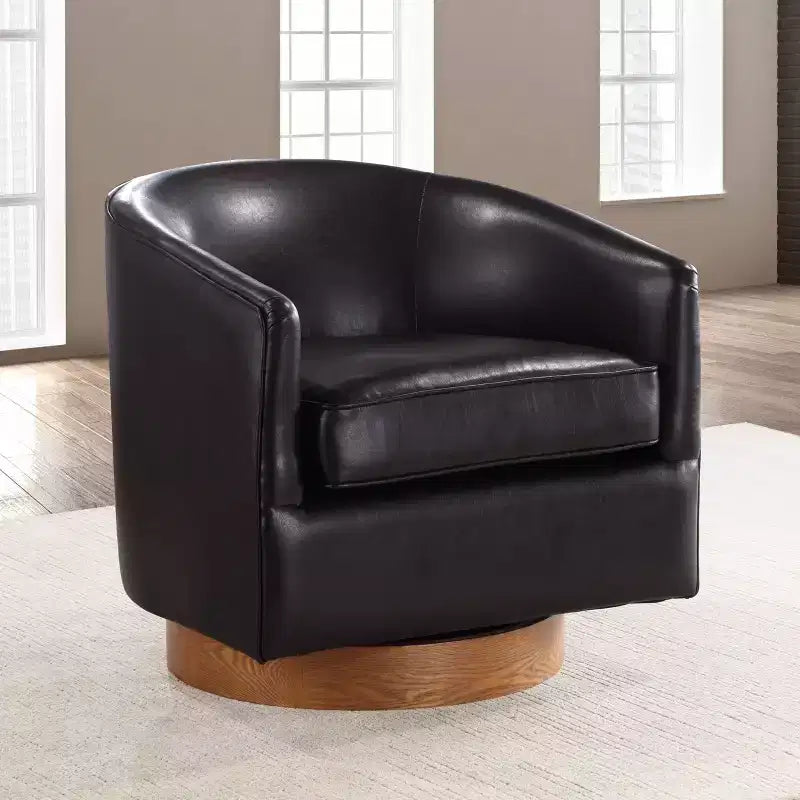 Poltrona girevole a barile Comfort Pointe Irving con base in legno e similpelle