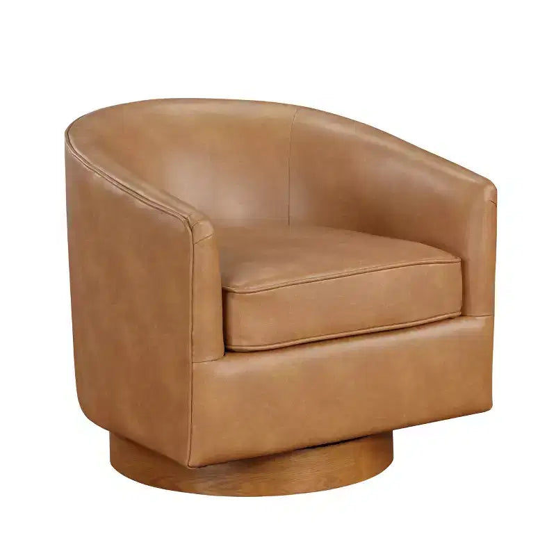 Poltrona girevole a barile Comfort Pointe Irving con base in legno e similpelle