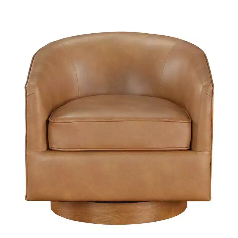 Poltrona girevole a barile Comfort Pointe Irving con base in legno e similpelle