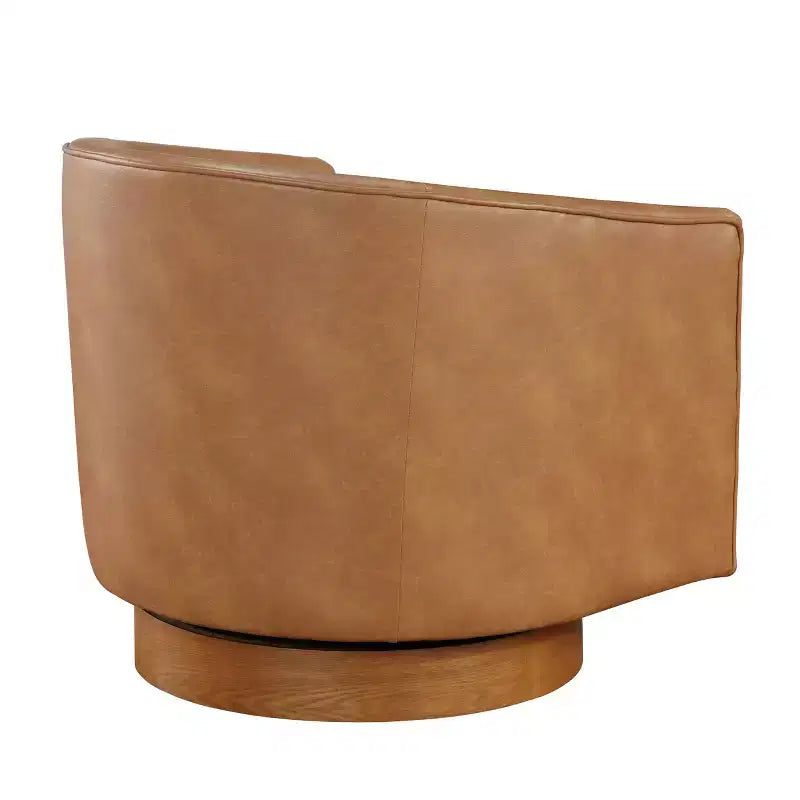 Poltrona girevole a barile Comfort Pointe Irving con base in legno e similpelle