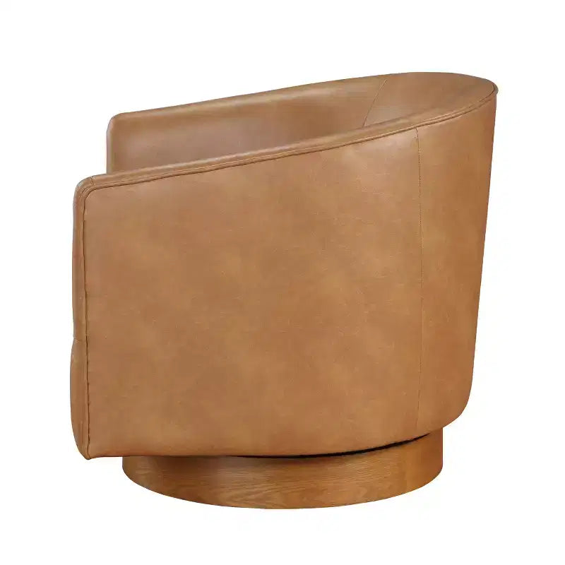 Poltrona girevole a barile Comfort Pointe Irving con base in legno e similpelle