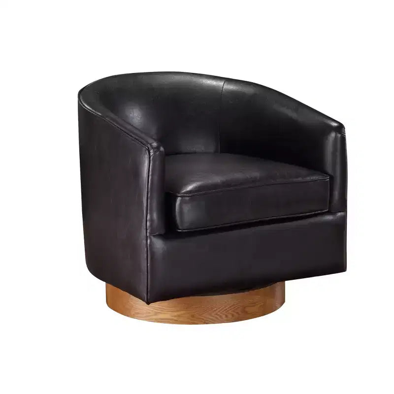 Poltrona girevole a barile Comfort Pointe Irving con base in legno e similpelle