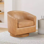 Poltrona girevole a barile Comfort Pointe Irving con base in legno e similpelle