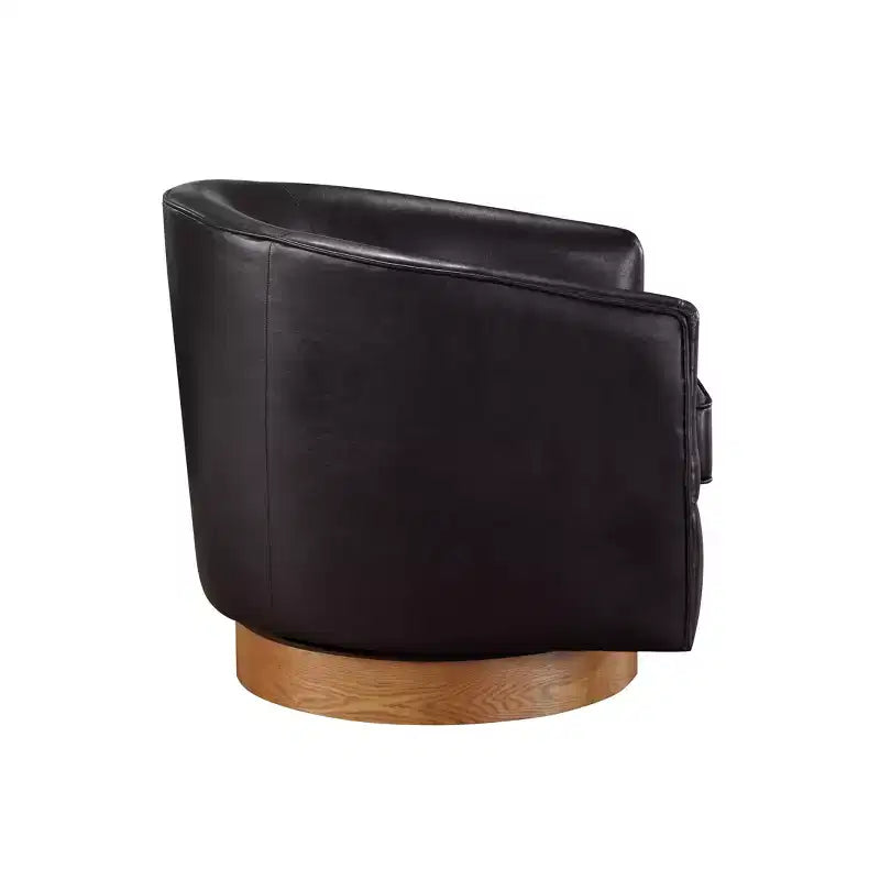 Poltrona girevole a barile Comfort Pointe Irving con base in legno e similpelle