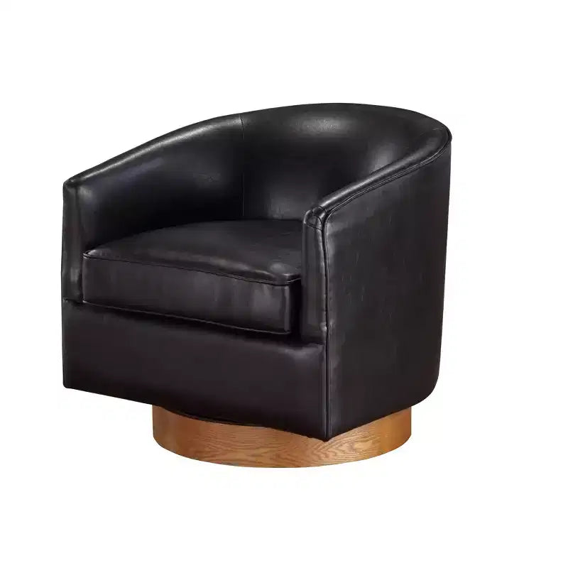 Poltrona girevole a barile Comfort Pointe Irving con base in legno e similpelle