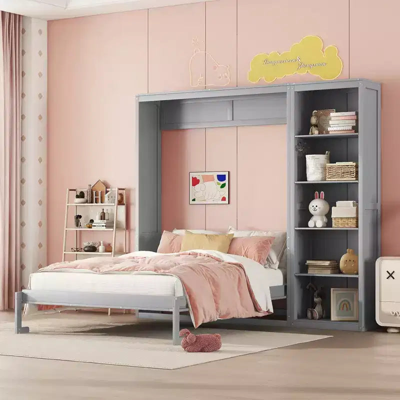 Full/Queen Size Murphy Bed Wall Bed with Shelves - ModernLuxe