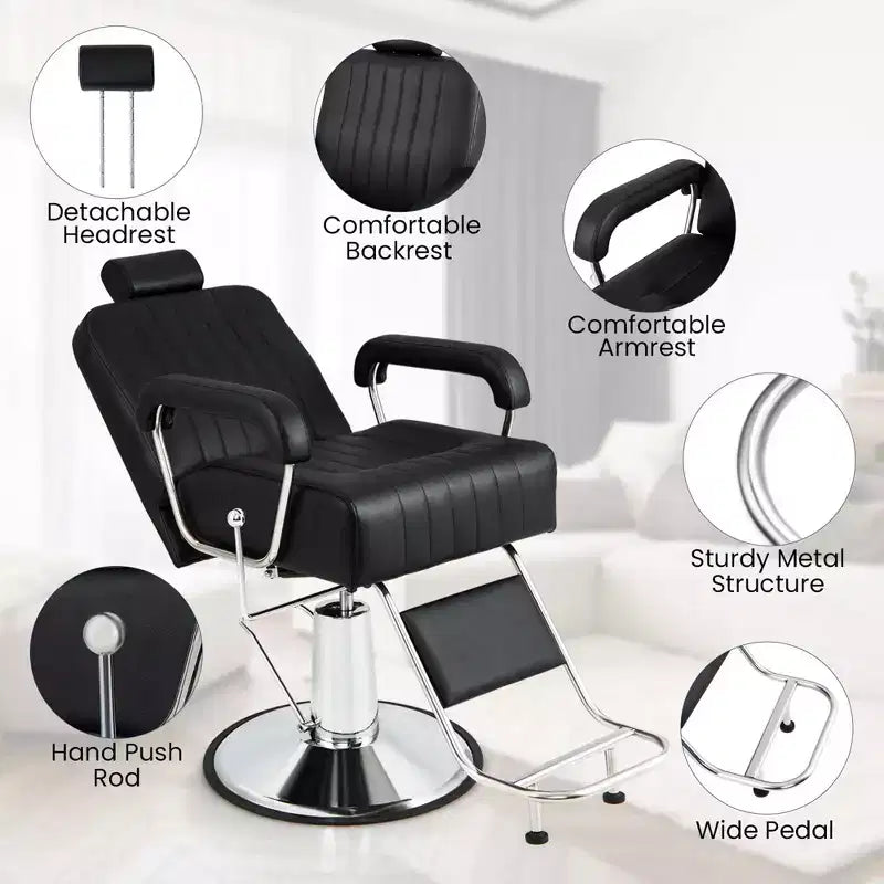 Poltrona da barbiere regolabile Costway, sedia da salone idraulica con schienale reclinabile e girevole a 360°