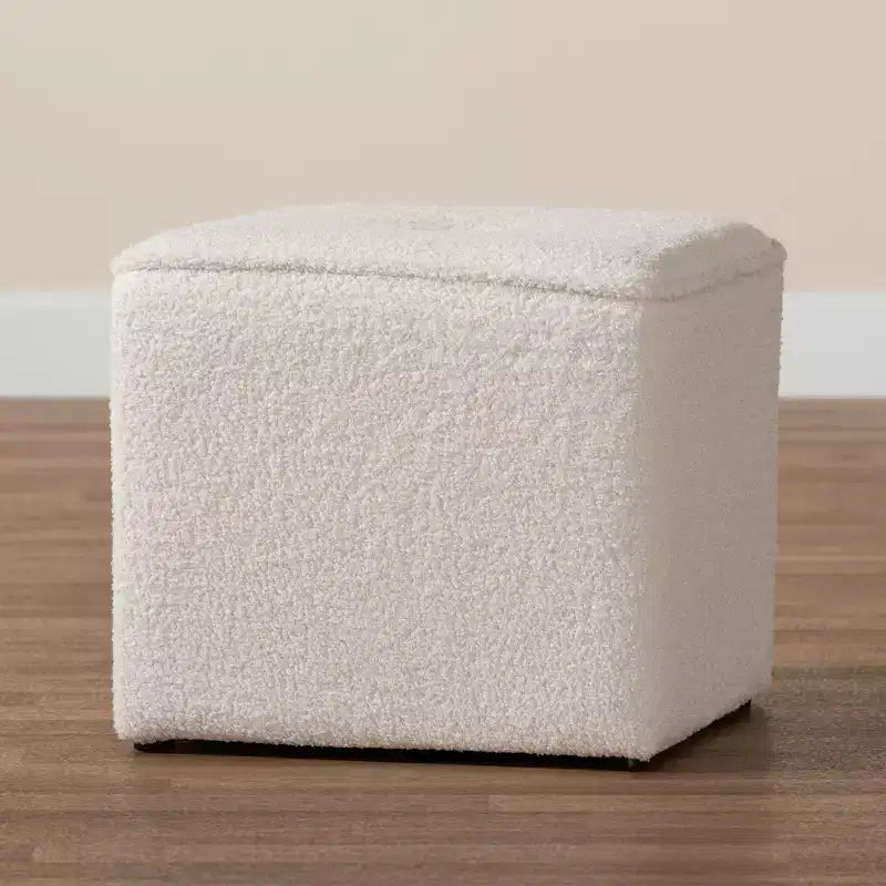 Pouf Baxton Studio Isaiah moderno e contemporaneo rivestito in bouclé color avorio