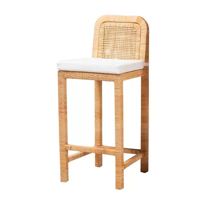 bali & pari Zariah Sgabello da bar moderno bohémien in rattan naturale marrone e legno di mogano