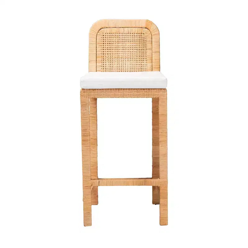 bali & pari Zariah Sgabello da bar moderno bohémien in rattan naturale marrone e legno di mogano