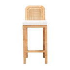 bali & pari Zariah Sgabello da bar moderno bohémien in rattan naturale marrone e legno di mogano