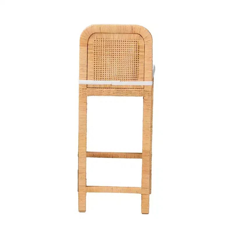 bali & pari Zariah Sgabello da bar moderno bohémien in rattan naturale marrone e legno di mogano