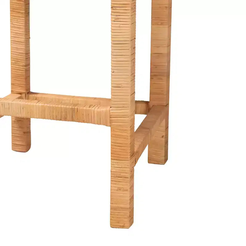 bali & pari Zariah Sgabello da bar moderno bohémien in rattan naturale marrone e legno di mogano