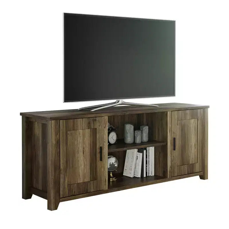 Mobile TV Lavish Home da 65 pollici, Centro di intrattenimento a 2 ante, Ripiani regolabili per console multimediale, Gestione cavi, Stile rustico