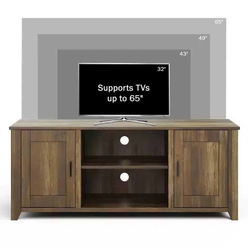 Mobile TV Lavish Home da 65 pollici, Centro di intrattenimento a 2 ante, Ripiani regolabili per console multimediale, Gestione cavi, Stile rustico