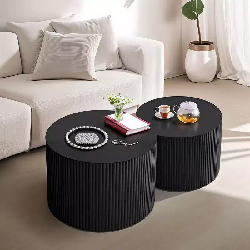 Set di 2, set di tavolini da caffè sovrapponibili a righe ondulate per soggiorno, camera da letto 4M - ModernLuxe