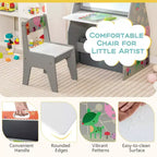 Set Tavolo e Sedie per Bambini Costway con Lavagna Magnetica e Lavagna Bianca Girevole a Doppia Faccia Grigio/Bianco
