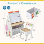 Set Tavolo e Sedie per Bambini Costway con Lavagna Magnetica e Lavagna Bianca Girevole a Doppia Faccia Grigio/Bianco
