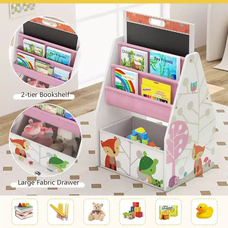 Set Tavolo e Sedie per Bambini Costway con Lavagna Magnetica e Lavagna Bianca Girevole a Doppia Faccia Grigio/Bianco
