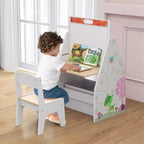 Set Tavolo e Sedie per Bambini Costway con Lavagna Magnetica e Lavagna Bianca Girevole a Doppia Faccia Grigio/Bianco