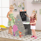 Set Tavolo e Sedie per Bambini Costway con Lavagna Magnetica e Lavagna Bianca Girevole a Doppia Faccia Grigio/Bianco