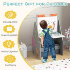 Set Tavolo e Sedie per Bambini Costway con Lavagna Magnetica e Lavagna Bianca Girevole a Doppia Faccia Grigio/Bianco