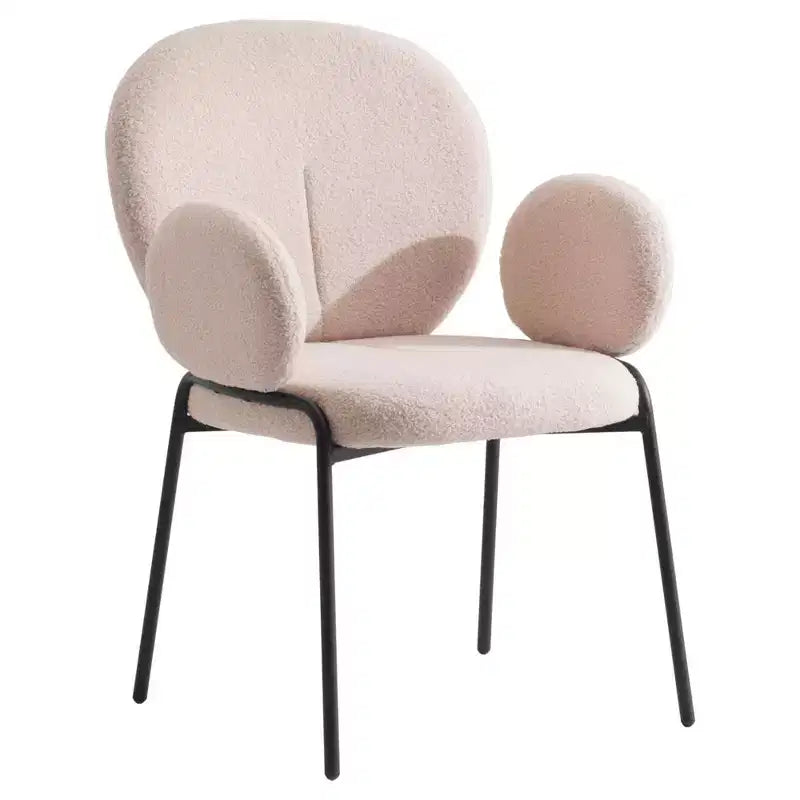 LeisureMod Celestial Modern Dining Arm Chair  Boucle Upholstery with Padded Seat & Sturdy Iron Frame, Black Base Accent Chair