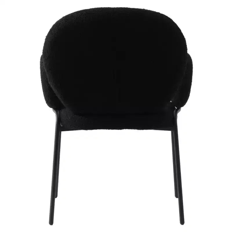 LeisureMod Celestial Sedia da Pranzo Moderna con Braccioli Rivestimento in Bouclé con Sedile Imbottito e Robusta Struttura in Ferro, Sedia d'Accento con Base Nera