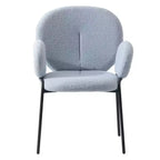 LeisureMod Celestial Sedia da Pranzo Moderna con Braccioli Rivestimento in Bouclé con Sedile Imbottito e Robusta Struttura in Ferro, Sedia d'Accento con Base Nera