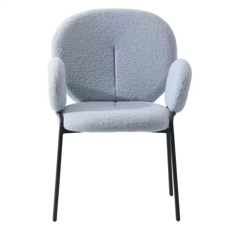 LeisureMod Celestial Sedia da Pranzo Moderna con Braccioli Rivestimento in Bouclé con Sedile Imbottito e Robusta Struttura in Ferro, Sedia d'Accento con Base Nera