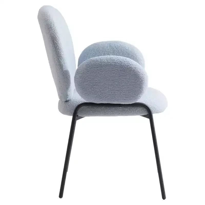LeisureMod Celestial Sedia da Pranzo Moderna con Braccioli Rivestimento in Bouclé con Sedile Imbottito e Robusta Struttura in Ferro, Sedia d'Accento con Base Nera