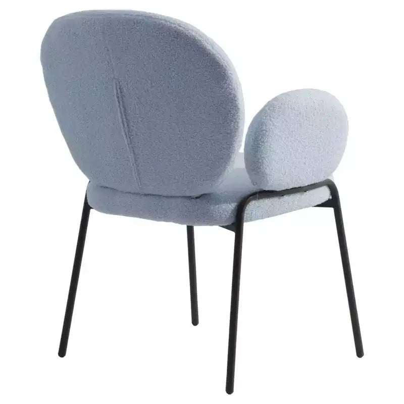 LeisureMod Celestial Sedia da Pranzo Moderna con Braccioli Rivestimento in Bouclé con Sedile Imbottito e Robusta Struttura in Ferro, Sedia d'Accento con Base Nera