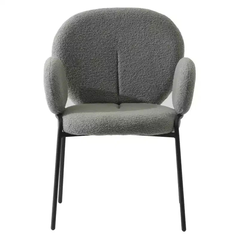 LeisureMod Celestial Sedia da Pranzo Moderna con Braccioli Rivestimento in Bouclé con Sedile Imbottito e Robusta Struttura in Ferro, Sedia d'Accento con Base Nera