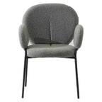 LeisureMod Celestial Sedia da Pranzo Moderna con Braccioli Rivestimento in Bouclé con Sedile Imbottito e Robusta Struttura in Ferro, Sedia d'Accento con Base Nera