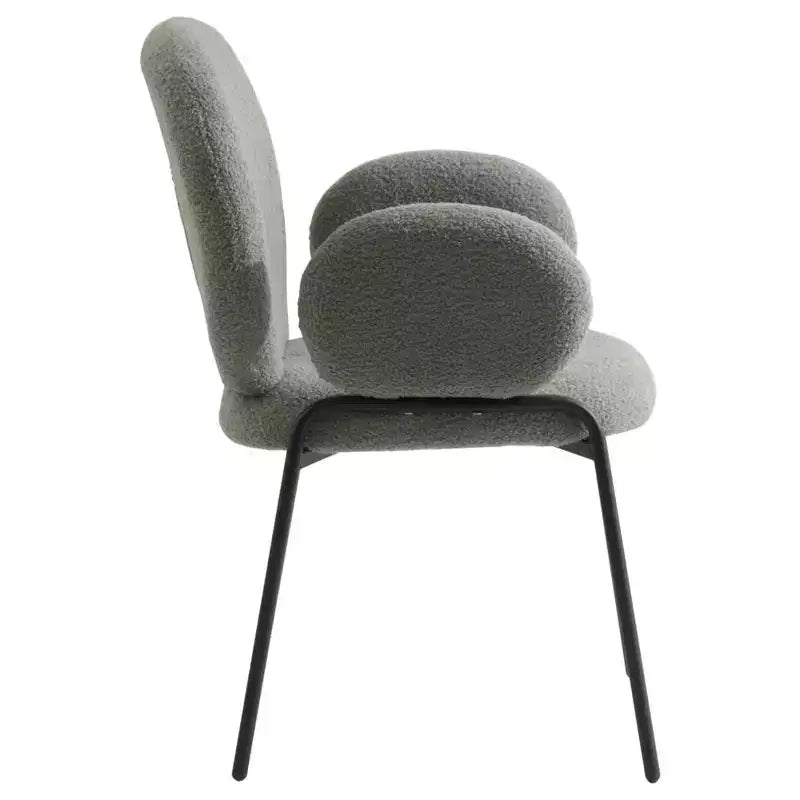 LeisureMod Celestial Sedia da Pranzo Moderna con Braccioli Rivestimento in Bouclé con Sedile Imbottito e Robusta Struttura in Ferro, Sedia d'Accento con Base Nera
