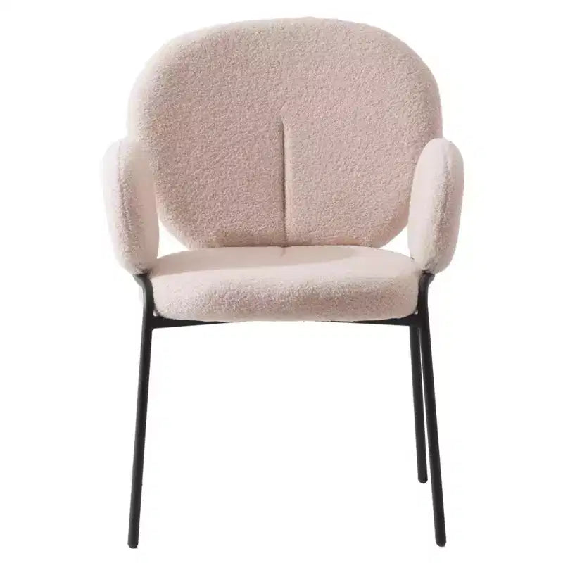 LeisureMod Celestial Sedia da Pranzo Moderna con Braccioli Rivestimento in Bouclé con Sedile Imbottito e Robusta Struttura in Ferro, Sedia d'Accento con Base Nera