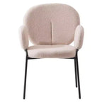 LeisureMod Celestial Sedia da Pranzo Moderna con Braccioli Rivestimento in Bouclé con Sedile Imbottito e Robusta Struttura in Ferro, Sedia d'Accento con Base Nera