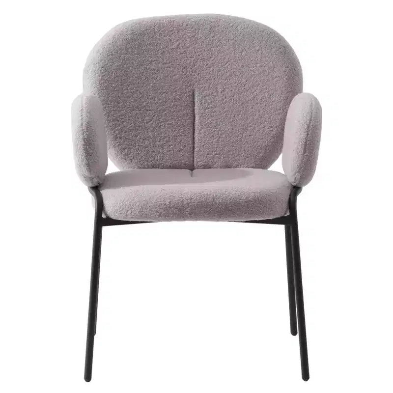 LeisureMod Celestial Sedia da Pranzo Moderna con Braccioli Rivestimento in Bouclé con Sedile Imbottito e Robusta Struttura in Ferro, Sedia d'Accento con Base Nera