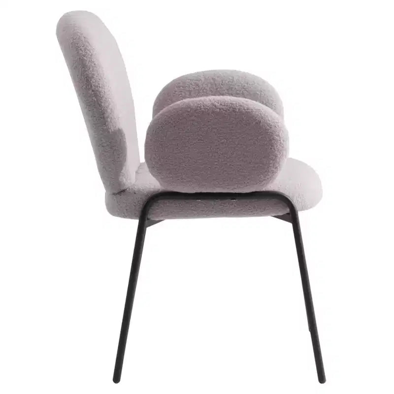 LeisureMod Celestial Sedia da Pranzo Moderna con Braccioli Rivestimento in Bouclé con Sedile Imbottito e Robusta Struttura in Ferro, Sedia d'Accento con Base Nera