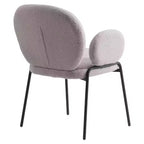 LeisureMod Celestial Sedia da Pranzo Moderna con Braccioli Rivestimento in Bouclé con Sedile Imbottito e Robusta Struttura in Ferro, Sedia d'Accento con Base Nera