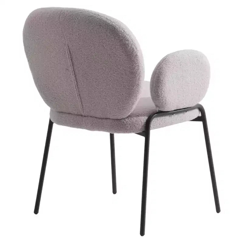 LeisureMod Celestial Sedia da Pranzo Moderna con Braccioli Rivestimento in Bouclé con Sedile Imbottito e Robusta Struttura in Ferro, Sedia d'Accento con Base Nera