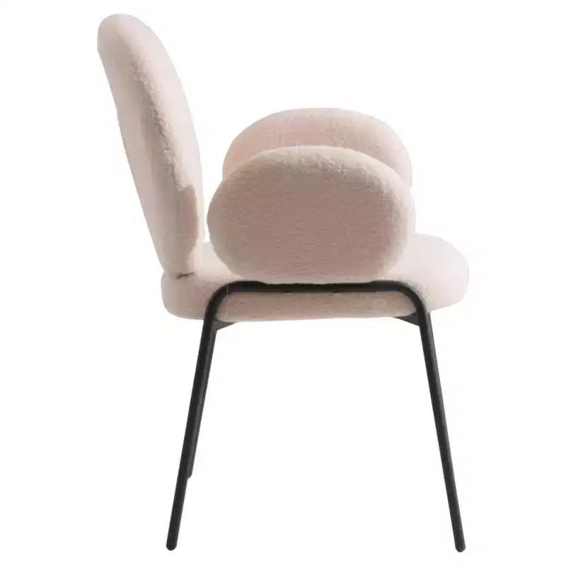 LeisureMod Celestial Sedia da Pranzo Moderna con Braccioli Rivestimento in Bouclé con Sedile Imbottito e Robusta Struttura in Ferro, Sedia d'Accento con Base Nera